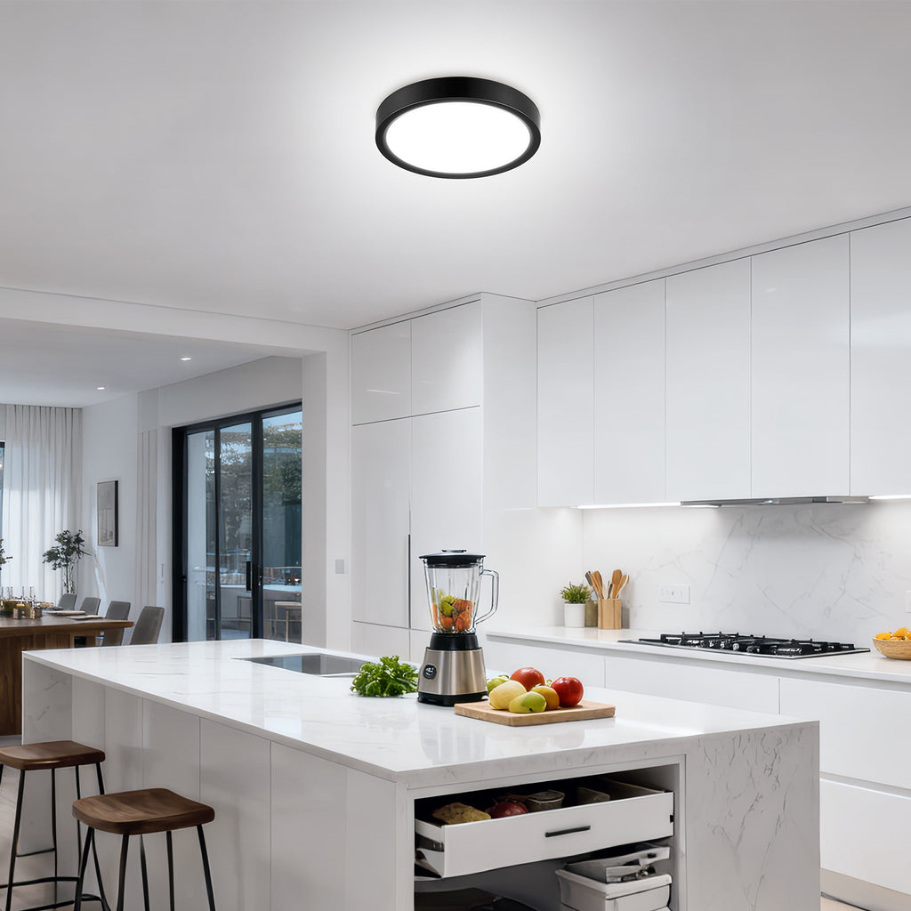 Lot de 2 plafonniers LED ronds noirs extra-plats, Ø 18 cm, 20 W