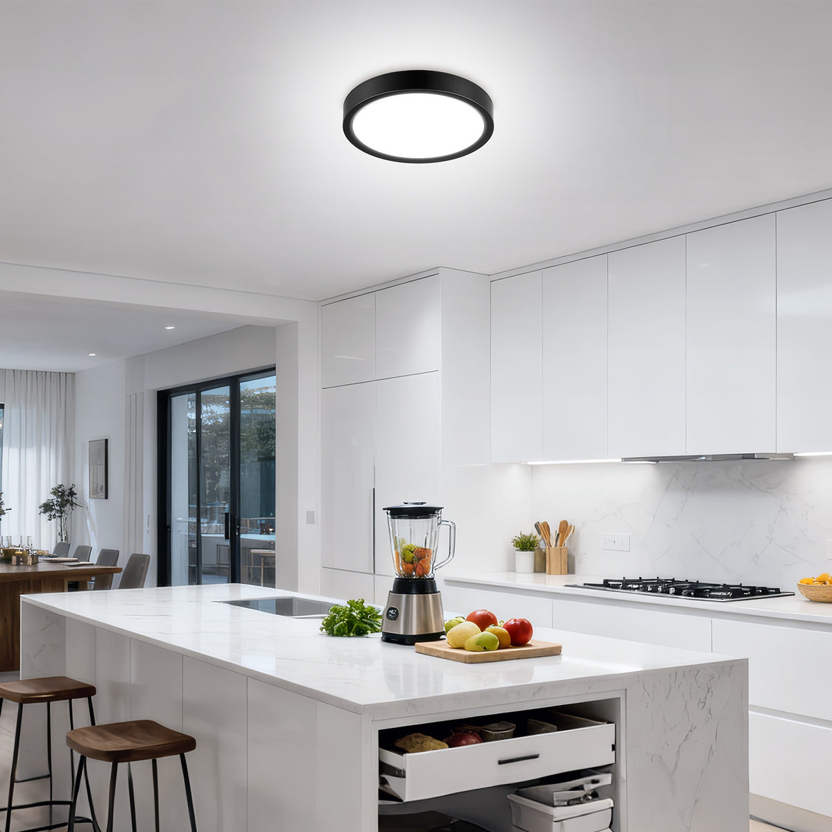 Lot de 2 plafonniers LED ronds noirs extra-plats, Ø 18 cm, 20 W
