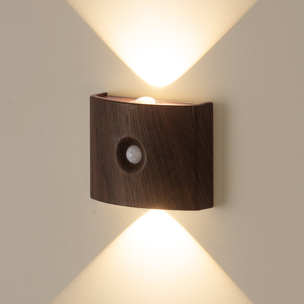 Applique murale LED à détecteur rectangulaire, effet bois ou pierre