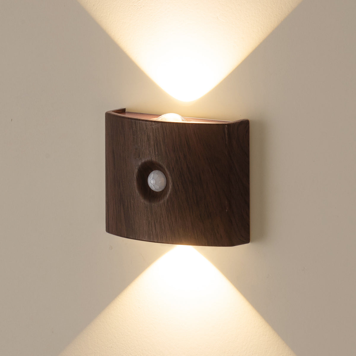 Applique murale LED à détecteur rectangulaire, effet bois ou pierre