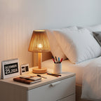 Lampe de chevet en bois et abat-jour conique en corde tressée, 25 cm