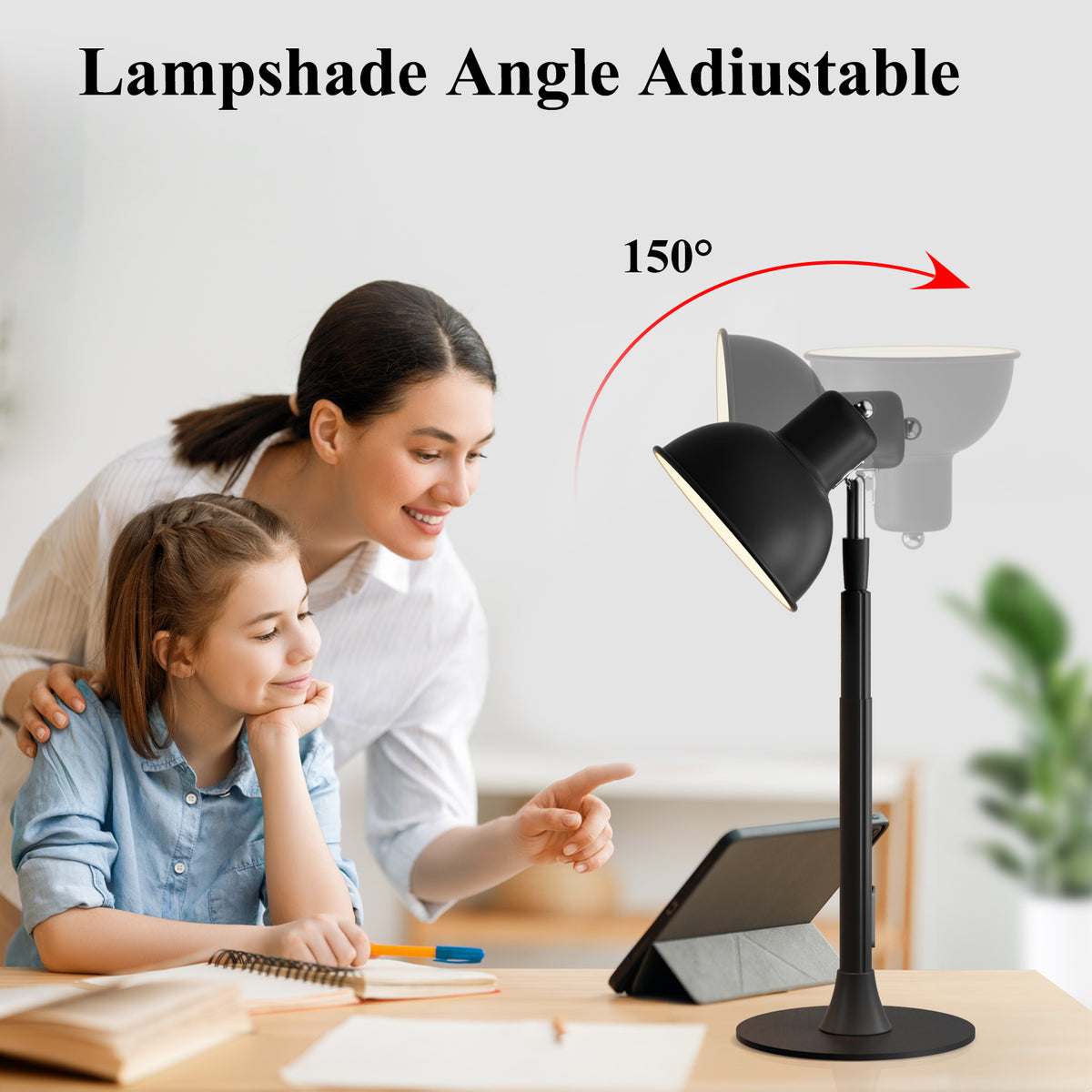 Lampe de sol LED noire orientable, hauteur réglable de 45 à 145 cm