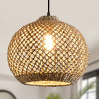Suspension boule en herbe marine tressée de 35 cm, douille E27