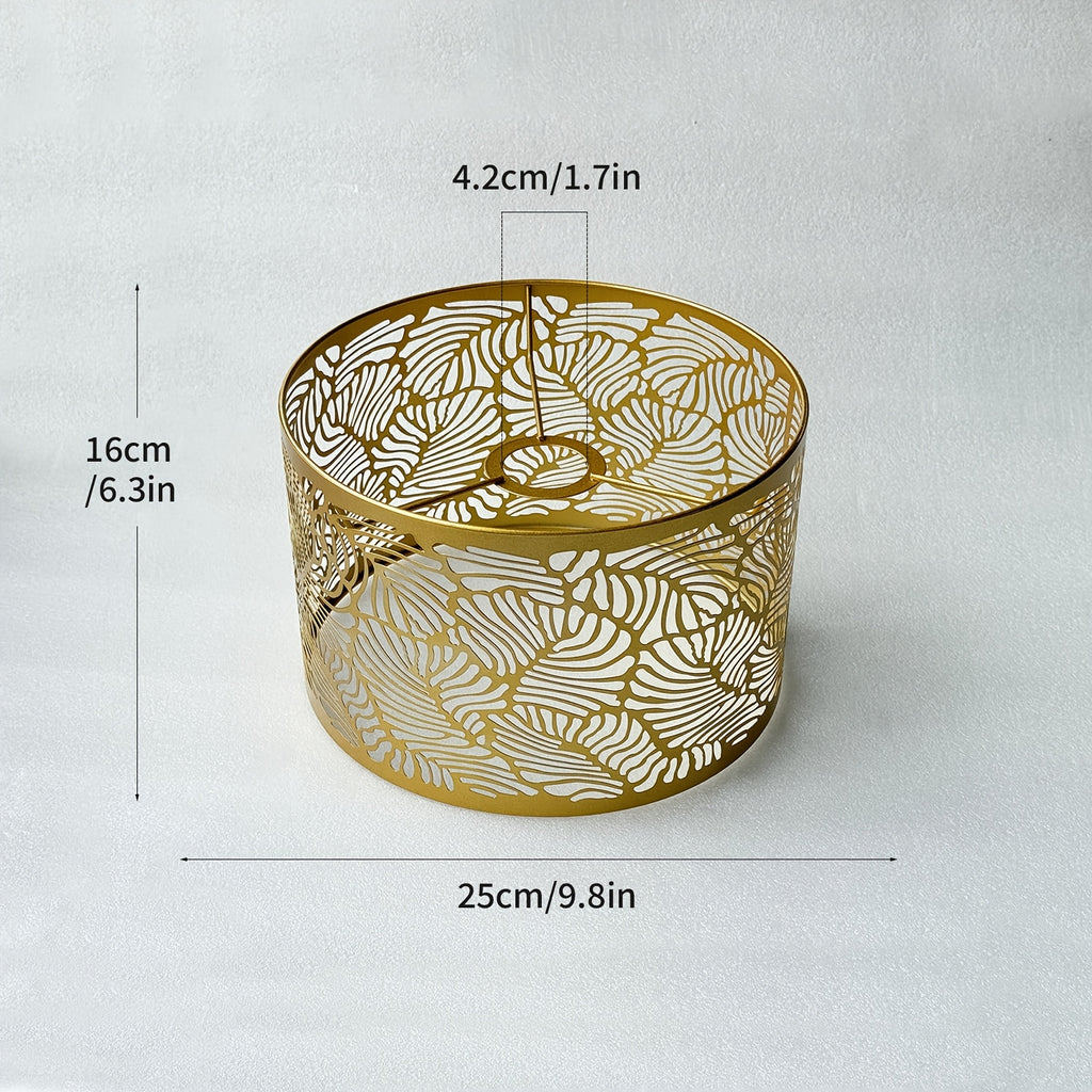 Abat-jour tambour en métal doré ajouré à motif de feuilles, Ø 25 cm