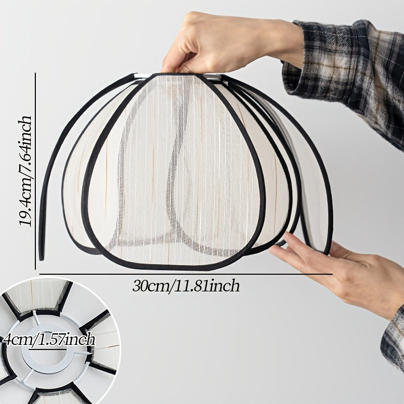 Abat-jour à pétales en lin voile et passepoil noir, Ø 30 cm