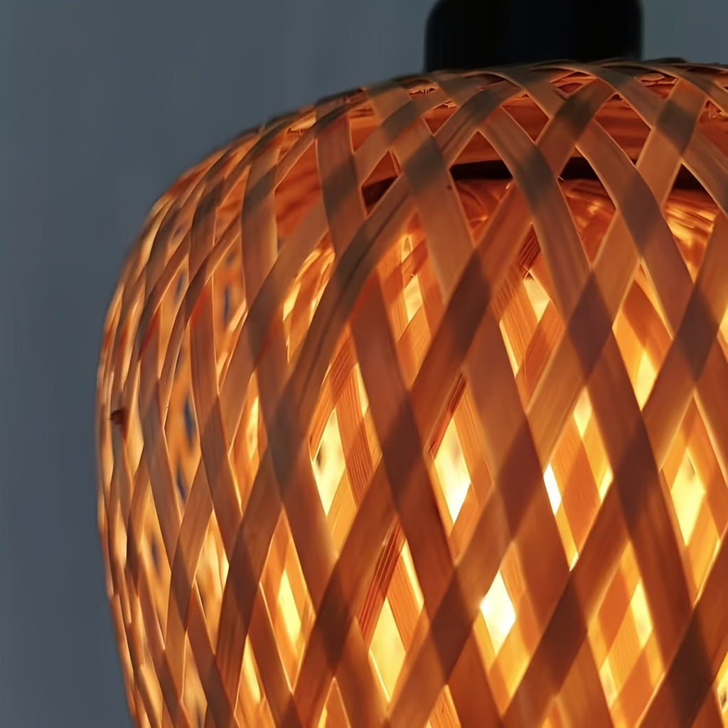 Petite suspension cloche en bambou tressé en losanges, Ø 16 cm