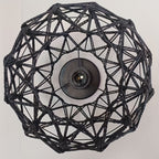 Plafonnier en corde tressée noire, cage géométrique Ø 30 cm E27