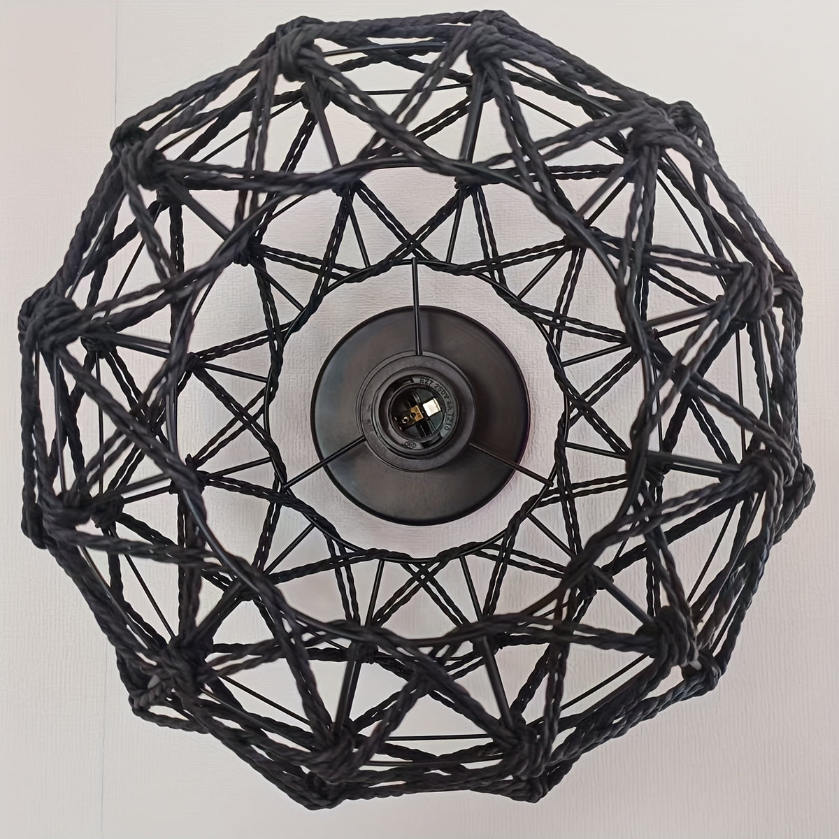 Plafonnier en corde tressée noire, cage géométrique Ø 30 cm E27