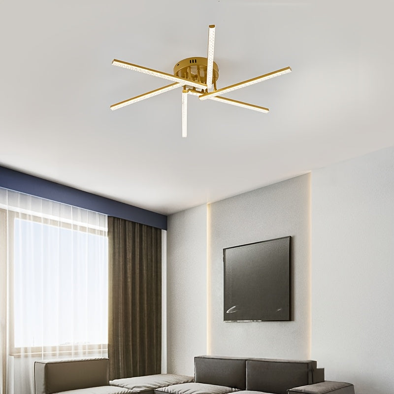 Plafonnier LED à six branches en étoile, doré, blanc ou noir, 76 cm