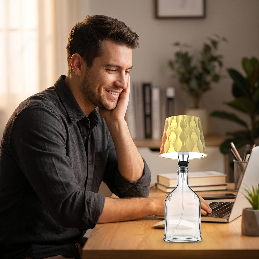 Lampe sans fil pour bouteille, abat-jour ondulé, recharge USB-C