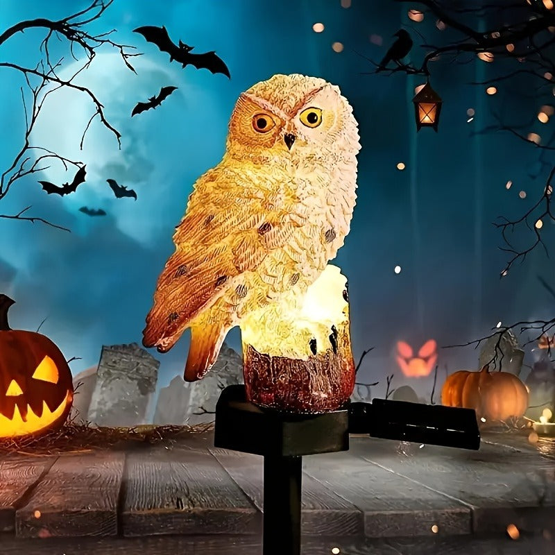 Lampe solaire hibou en résine sur piquet, lot de 2 pour jardin