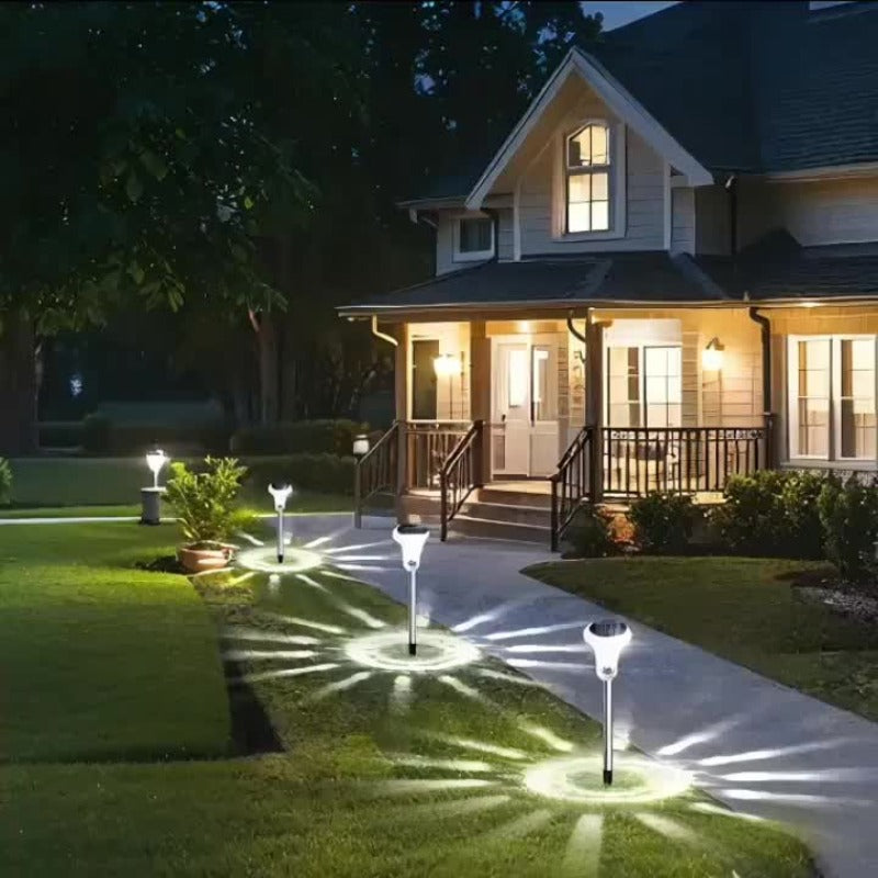 Lampe solaire de jardin à tête de cristal facetté, lumière blanche