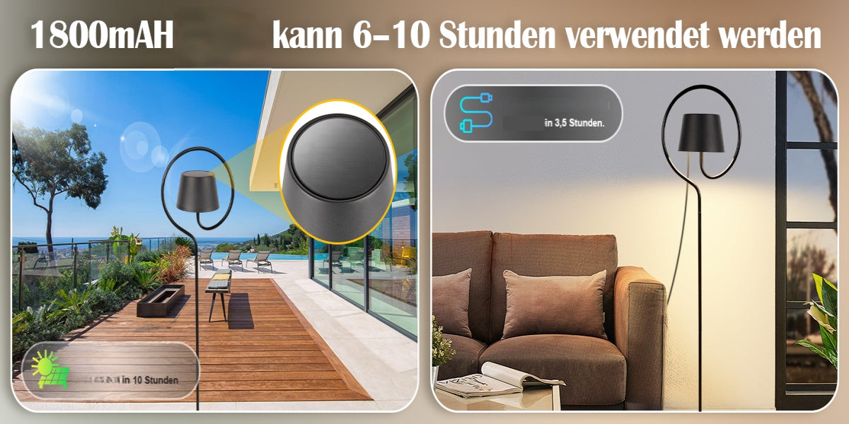 Lampadaire blanc sans fil à anneau, batterie 1800 mAh et solaire