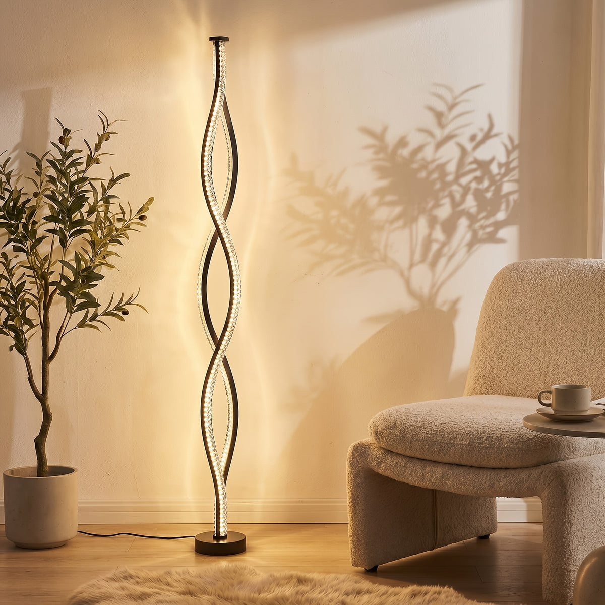 Lampadaire LED double hélice effet cristal noir mat, 122 cm