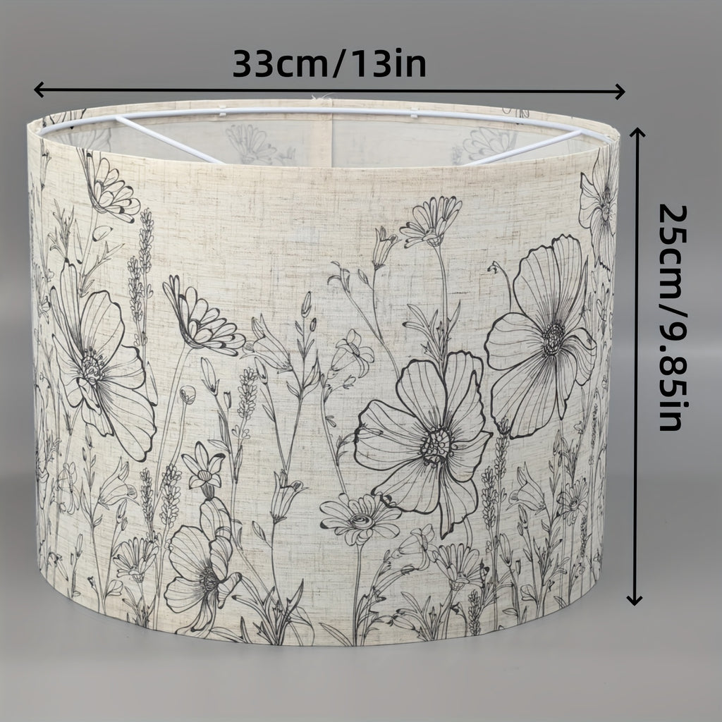 Abat-jour tambour à fleurs des champs dessinées, Ø 33 x H 25 cm