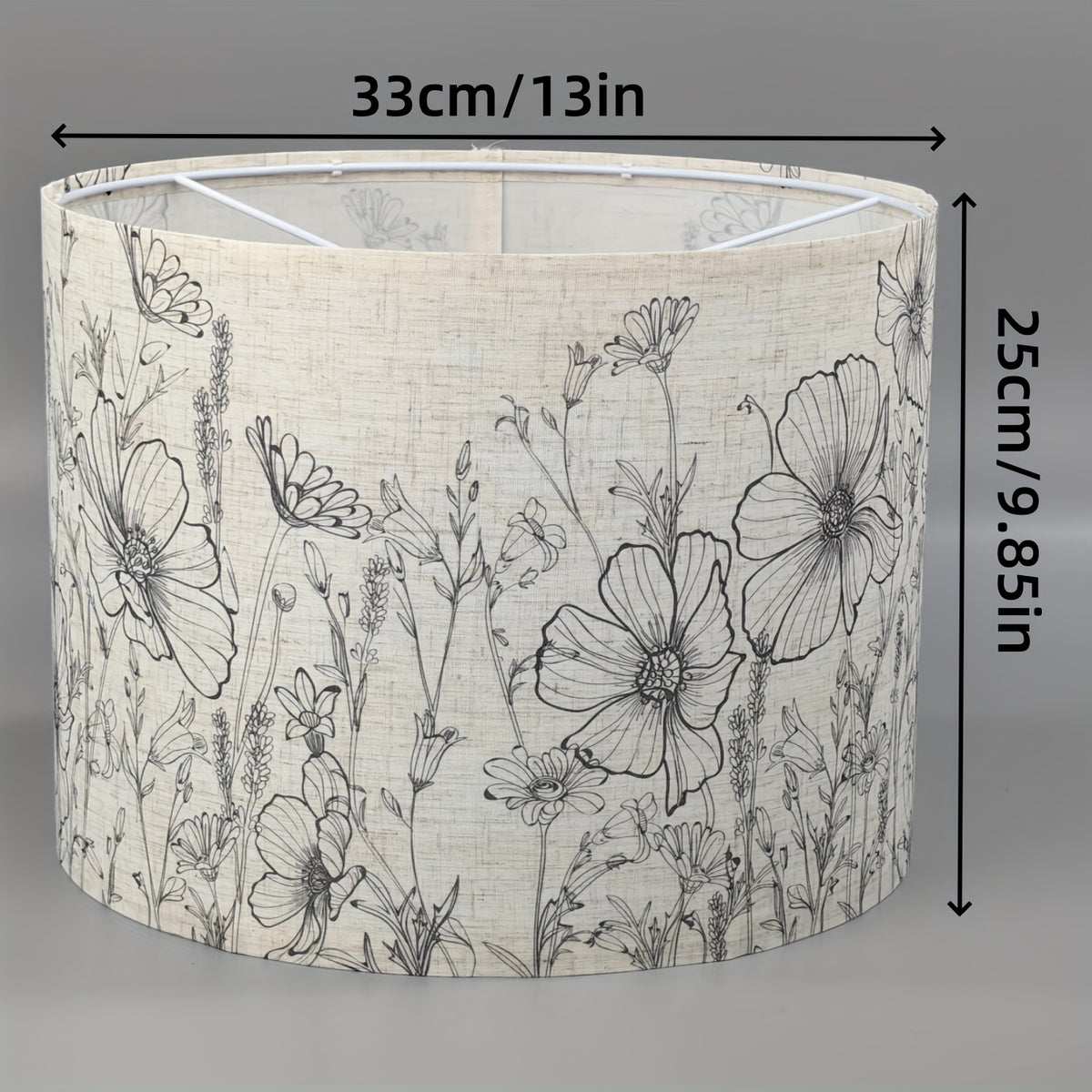 Abat-jour tambour à fleurs des champs dessinées, Ø 33 x H 25 cm