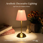 Lampe sans fil rétro à abat-jour plissé et socle doré, 30 cm