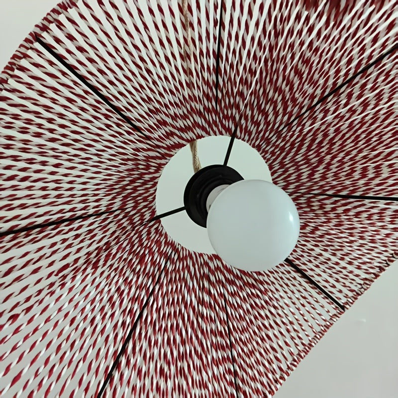 Abat-jour chapeau ondulé en cordelette rouge et blanche, Ø 40 cm