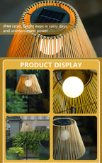 Lampadaire solaire effet rotin à trois hauteurs pour terrasse