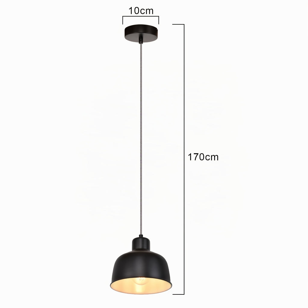Suspension dôme en métal noir style industriel, hauteur 170 cm