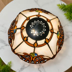 Lampe de table Tiffany en vitrail à éventails, pied ajouré, 42 cm