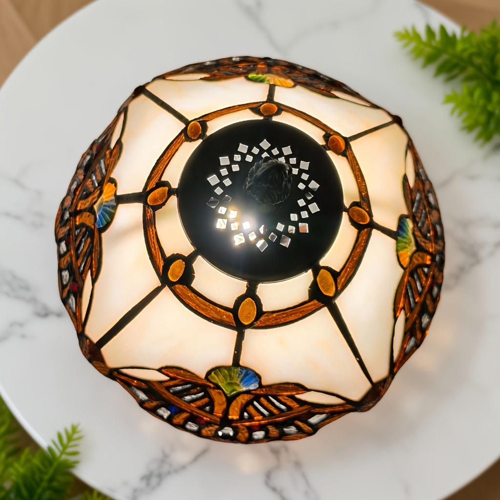 Lampe de table Tiffany en vitrail à éventails, pied ajouré, 42 cm