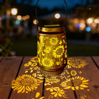 Lanterne solaire ajourée de tournesols, projection de motifs au sol