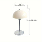 Lampe champignon à grand dôme crème et pied chromé, 51 cm