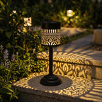 Lampe de table solaire en métal ajouré, lueur chaude, 26 cm