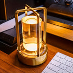 Lampe lanterne sans fil rétro, cylindre transparent et cadre métal