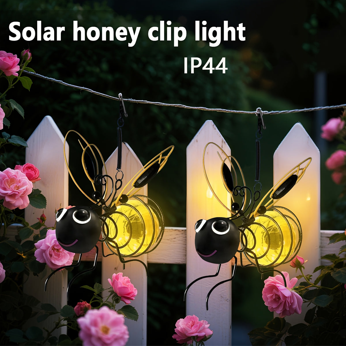 Suspension solaire abeille à crochet ressort, jaune et noire, IP44