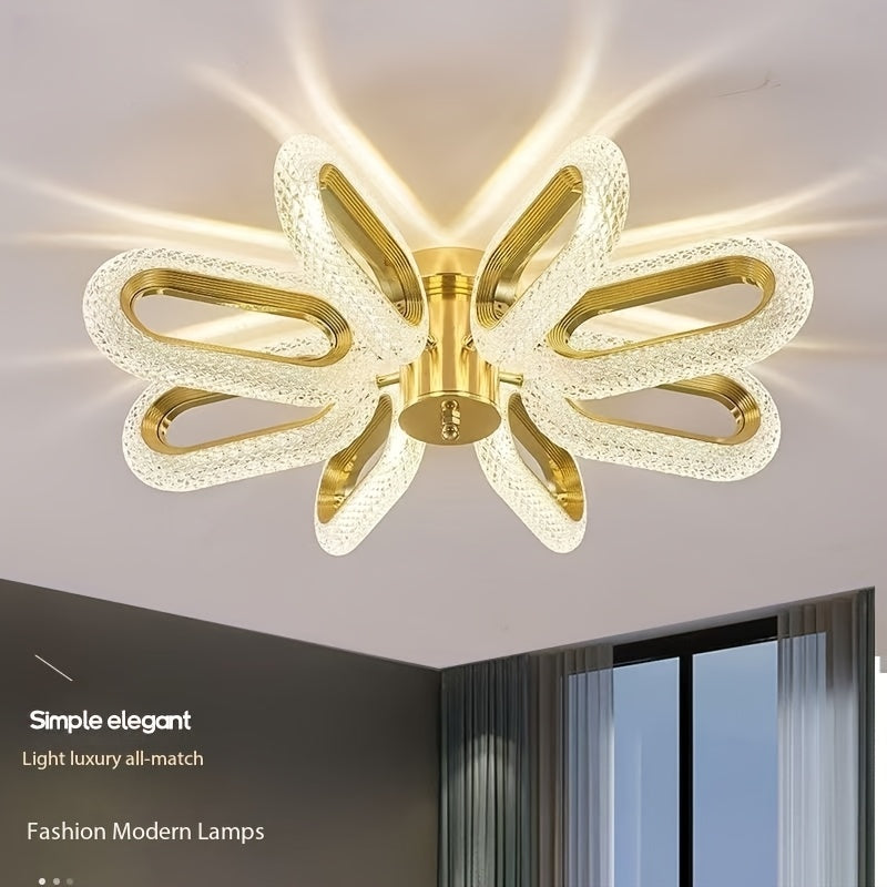 Plafonnier LED doré à 8 pétales en acrylique ciselé, Ø 60 cm
