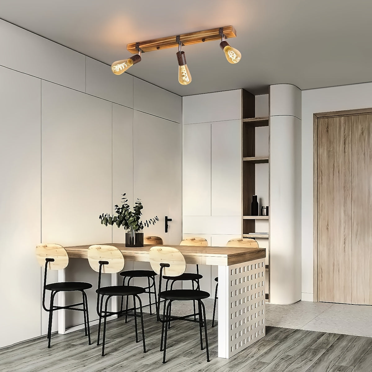 Plafonnier en bois flammé à spots orientables, 2 ou 3 lumières
