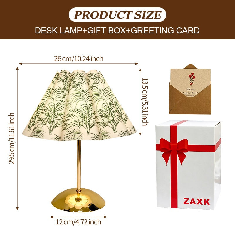 Lampe de table à abat-jour plissé imprimé de palmes vertes