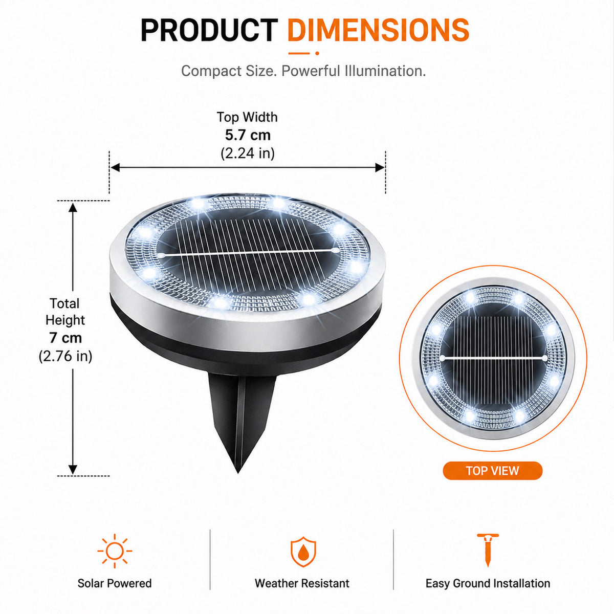 Mini spot solaire de sol 8 LED, 5,7 cm, IP44, lot de 5 ou de 7