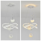 Lustre LED blanc à anneaux entrelacés et globes perlés, trois teintes