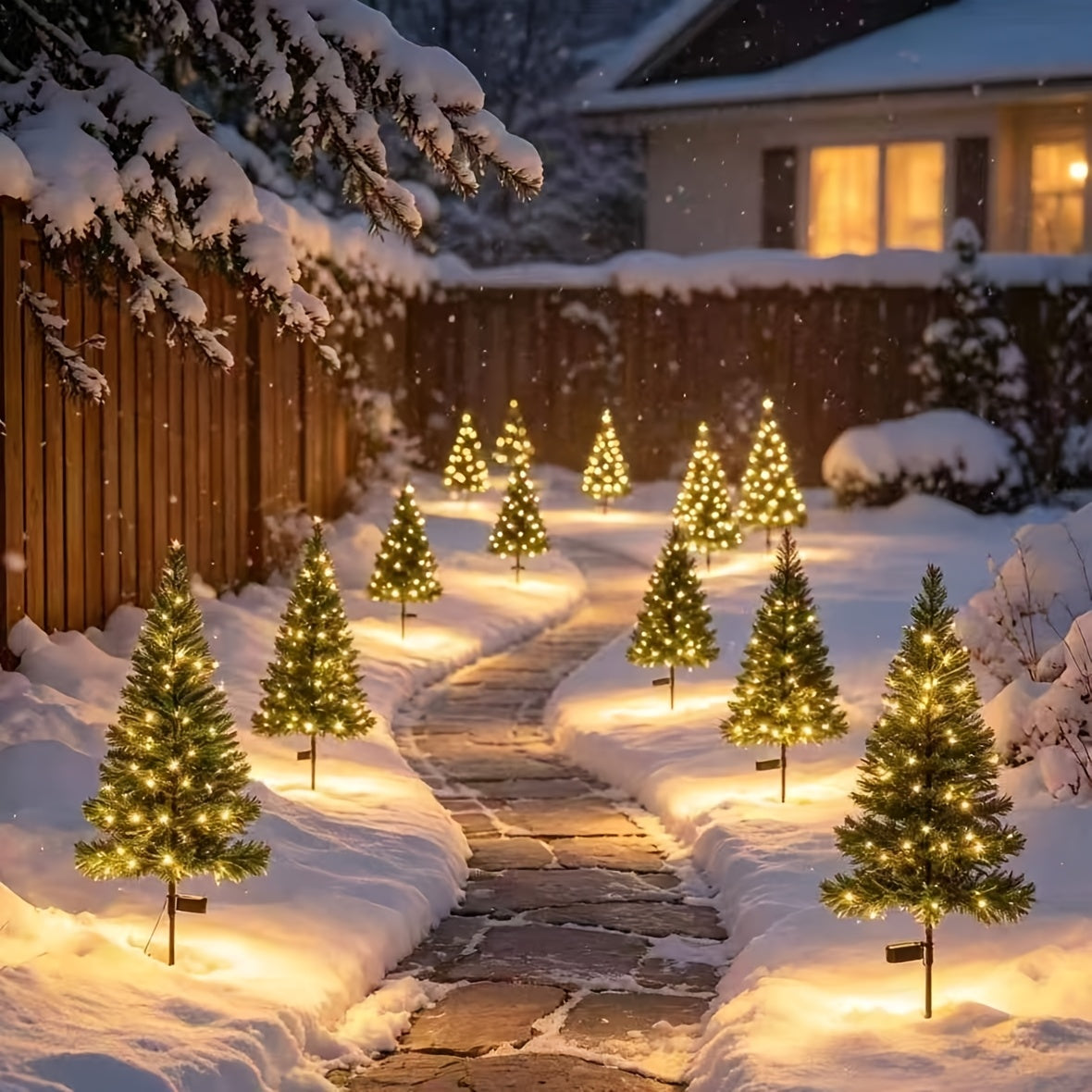 Sapin solaire à micro-LED pour décorer l'allée l'hiver