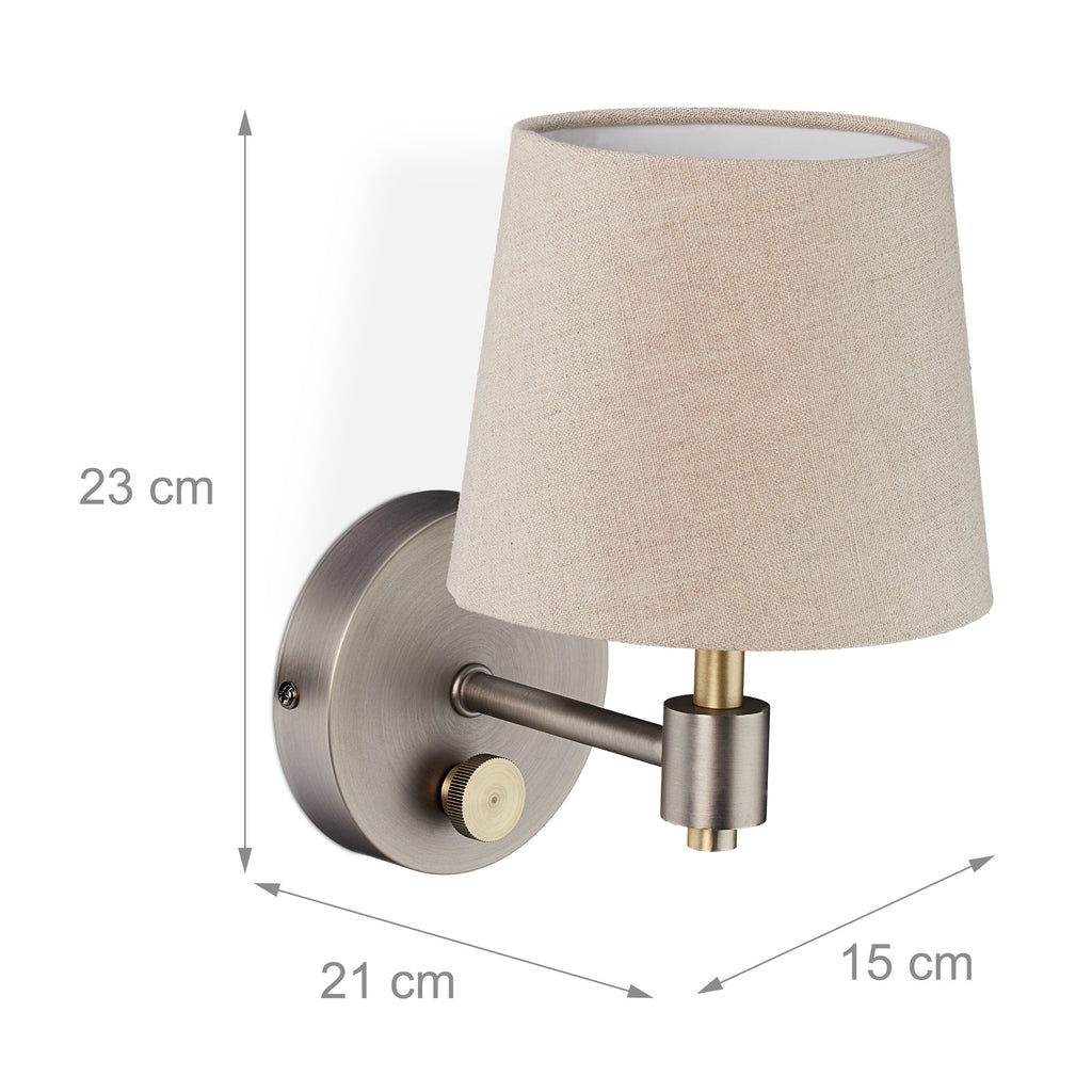Applique murale à variateur rotatif, abat-jour beige en tissu E14