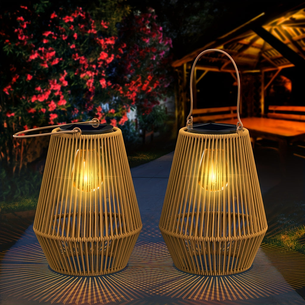 Lot de 2 lanternes solaires tressées effet rotin, 32 cm, IP65