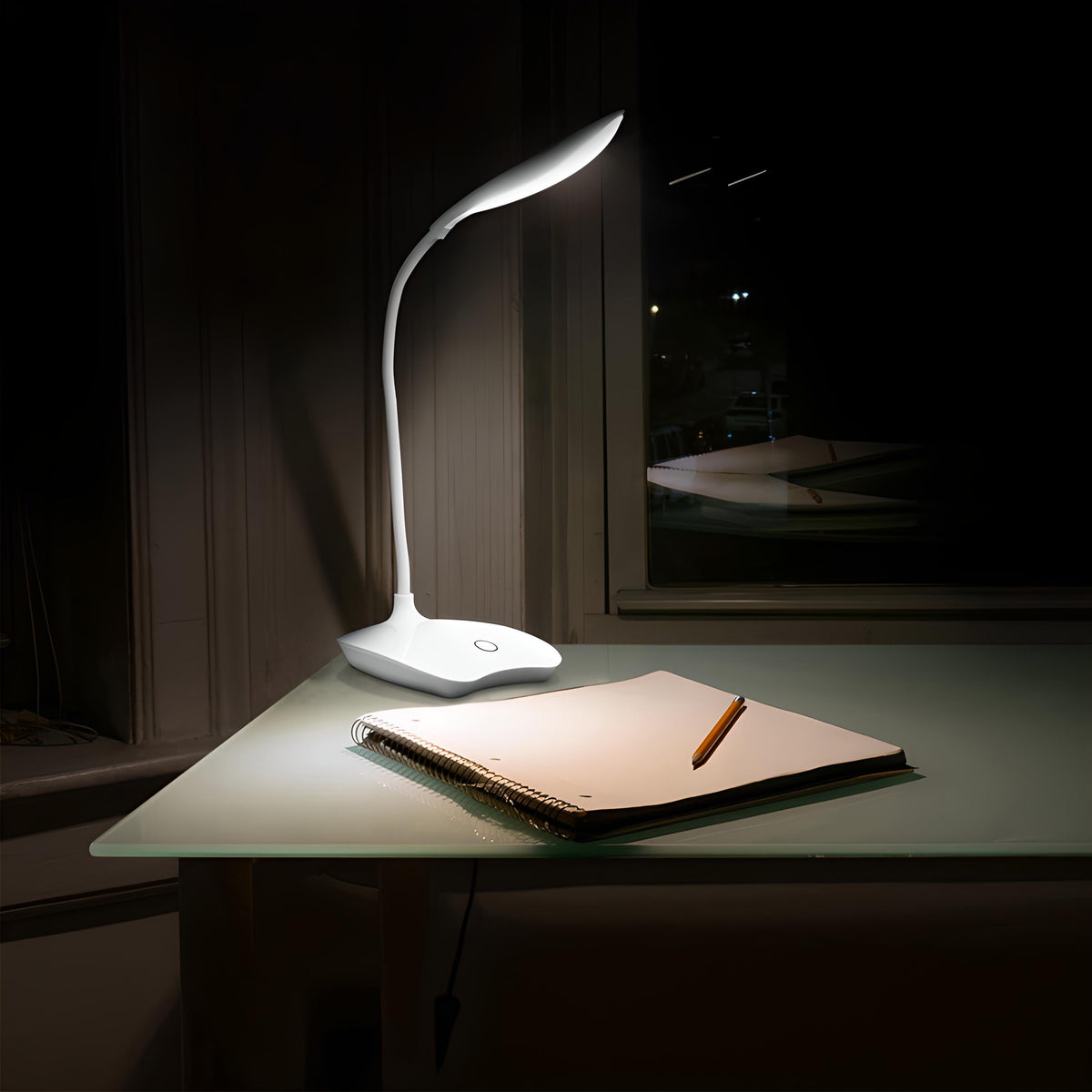 Lampe de bureau LED tactile à col flexible blanc, 14 LED à 5000 K