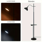 Lampadaire industriel noir avec tablette, recharge sans fil et USB