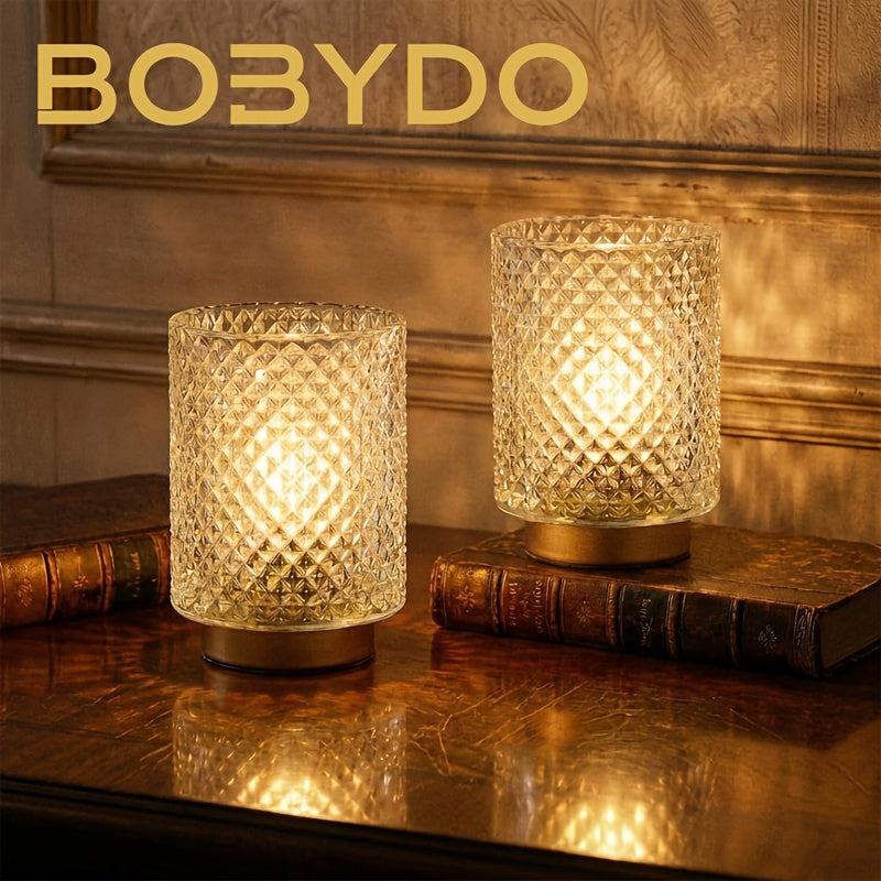 Lampe à piles en verre pointes de diamant, lot de 2 lampes