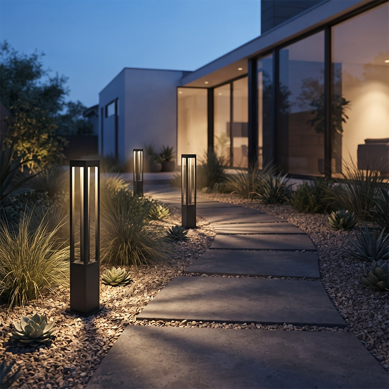 Borne lumineuse extérieure en aluminium noir, LED 3000K, 60 ou 80 cm