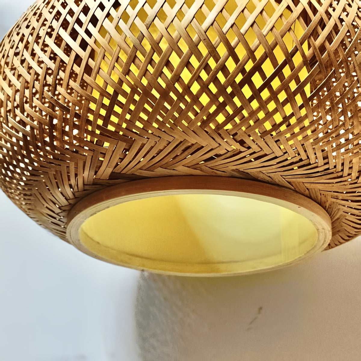 Suspension lanterne en bambou tressé, Ø 40 cm, diffuseur blanc