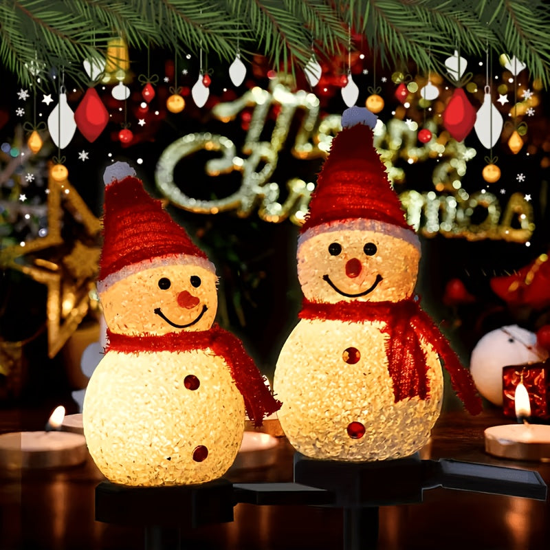 Lot de 2 bonshommes de neige lumineux solaires à piquet, 45 cm