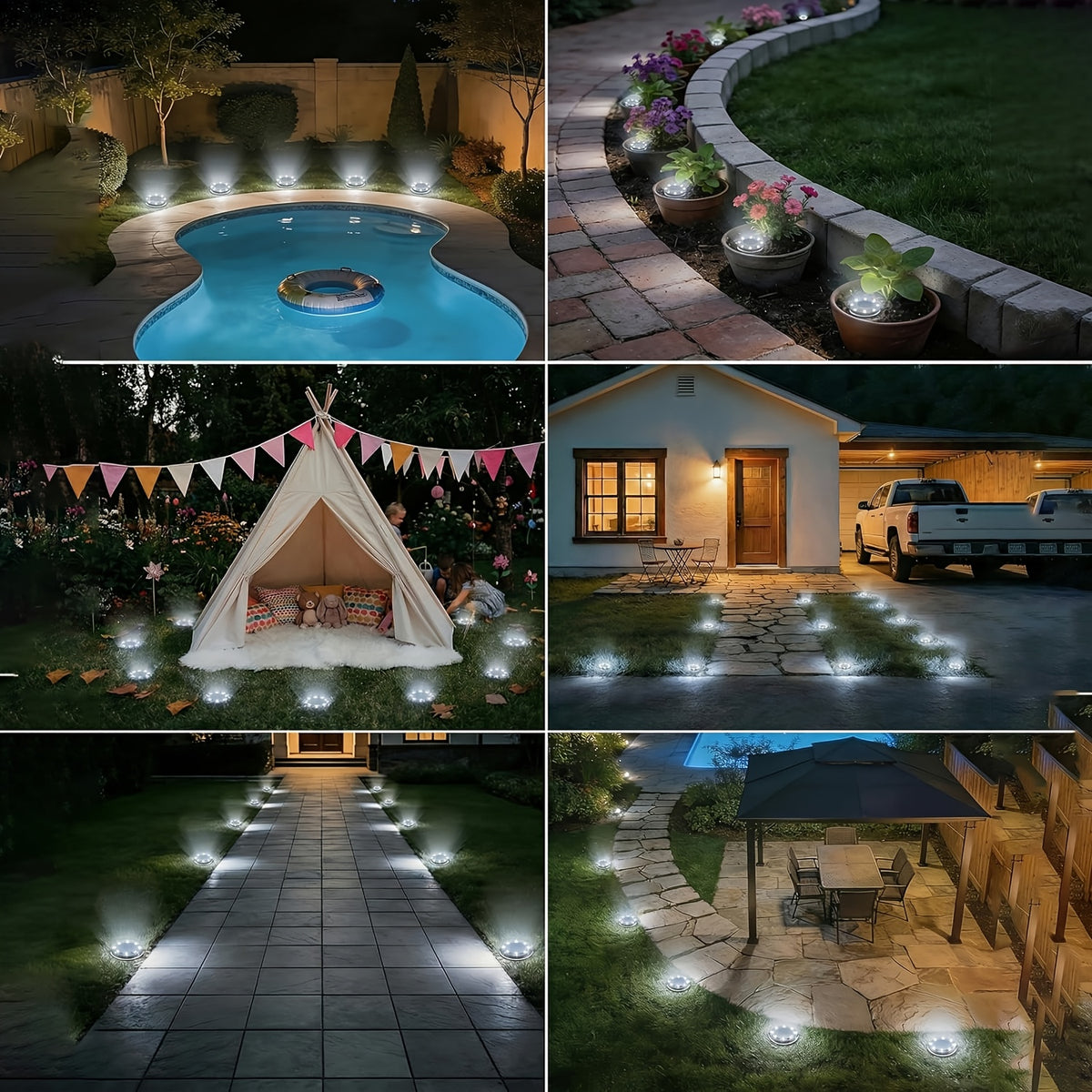 Mini spot solaire de sol 8 LED, 5,7 cm, IP44, lot de 5 ou de 7