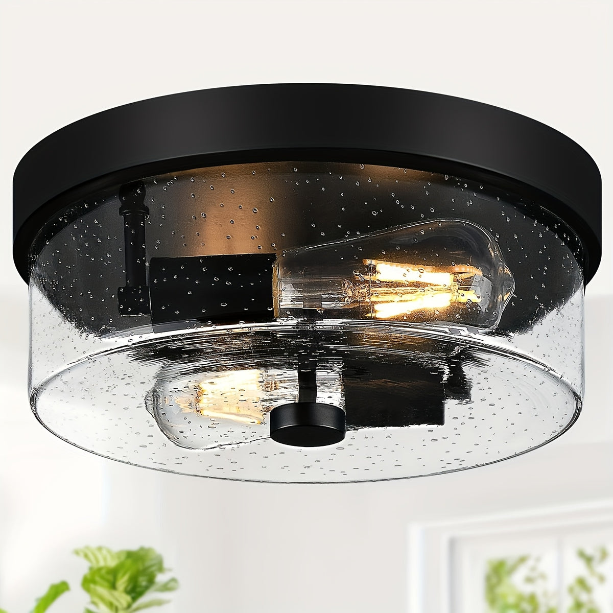 Vasque en verre bullé et métal noir rétro