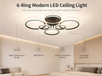 Grand plafonnier LED à 6 anneaux, doré ou noir, 79 cm, trois teintes