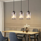 Suspension 3 ou 4 cylindres en verre taillé, barre noire 40 ou 58 cm