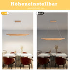 Suspension LED linéaire en bois clair aux bords relevés, 90 cm